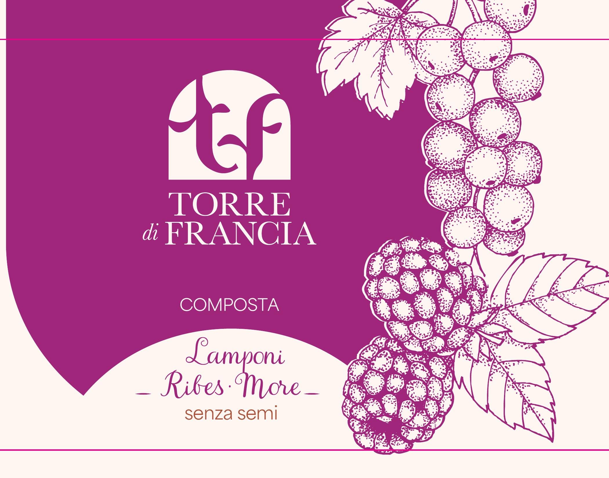 Etichetta composta di lamponi, ribes e more senza semi